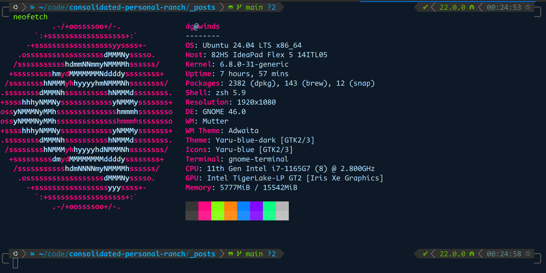 Neofetch info showing PC information