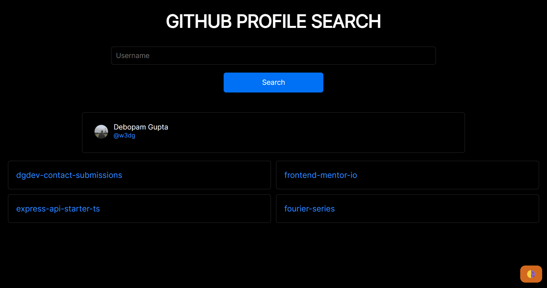  Searches Github by username and shows top information.